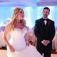 Bride looking in awe at her reception decor.