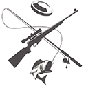 Shooting and fishing combo package logo.